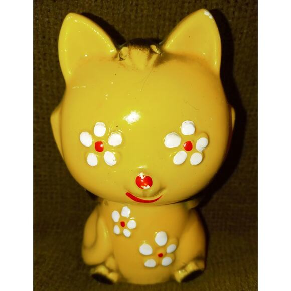 no brand Other - Vintage Yellow Daisy Eye Kitty Cat Salt Shaker w/Stopper Signed Japan